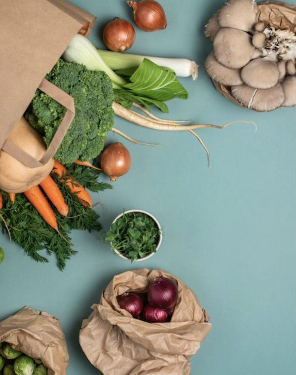 Paper bags of fresh groceries